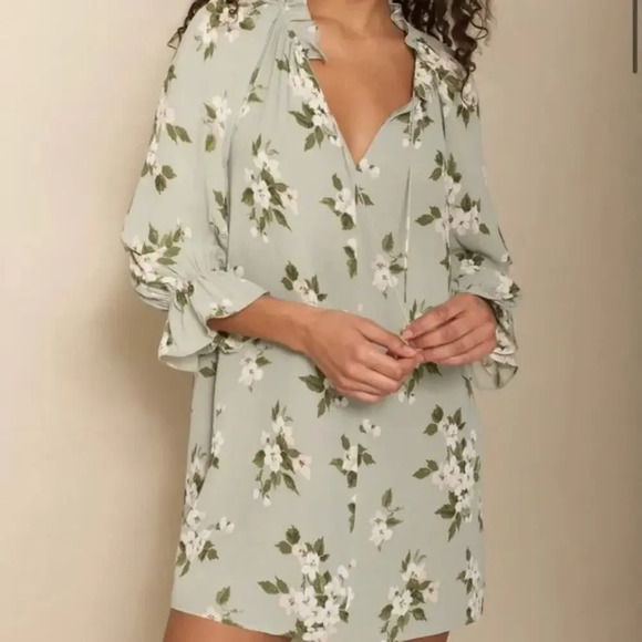 Reformation Adrienne Giana Dress Green Floral Mini Ruffle Relaxed Fit Size M - Picture 1 of 8